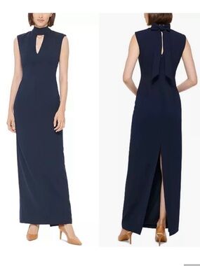 CALVIN KLEIN
Women's Tie-Back Keyhole-Cutout Dress size 2  Navy blue